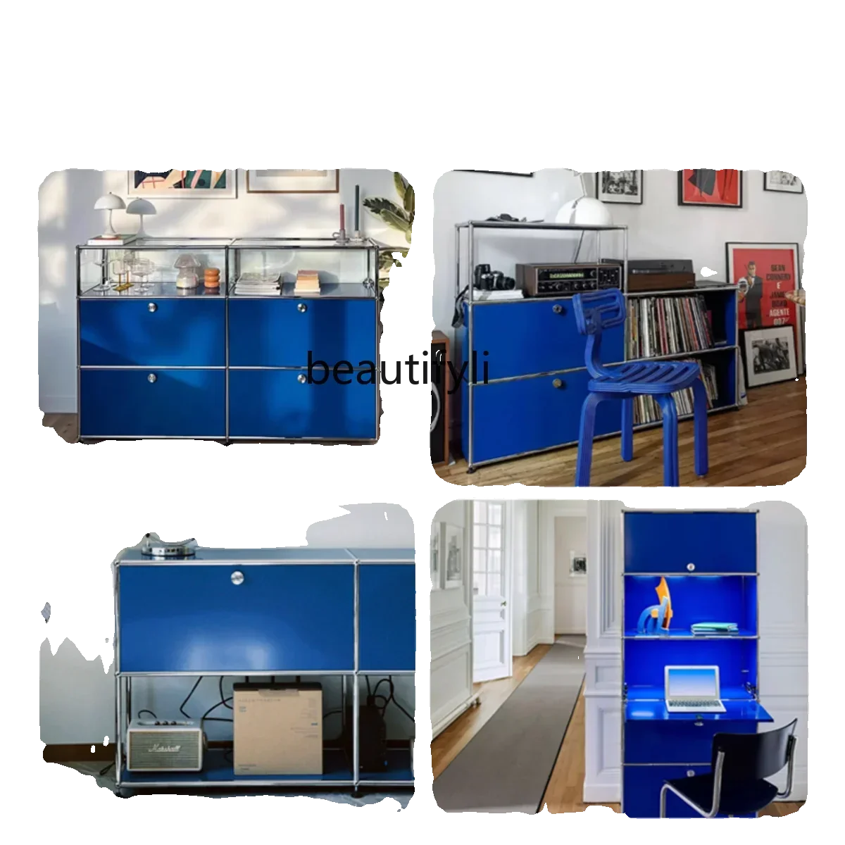 

yj9 Medieval Modular Cabinet Klein Blue Stainless Steel Edge TV Cabinet Side Drawer Cabinet