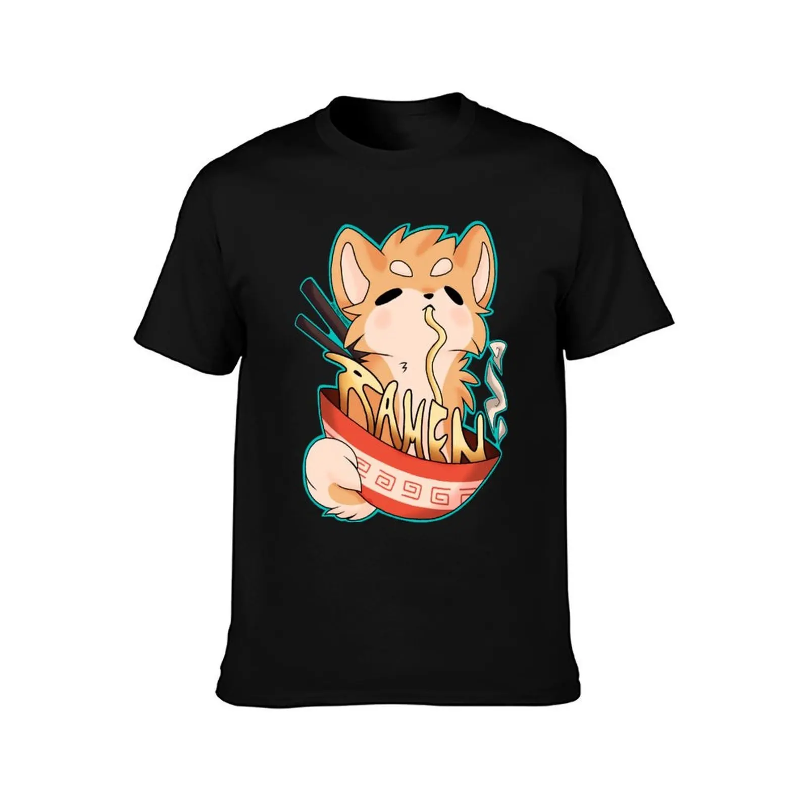 Ramen Pup T-Shirt, Summer Casual Cotton Tee, Oversized Streetwear Tops, Vintage Graphic Print, Loose Fit Short Sleeve