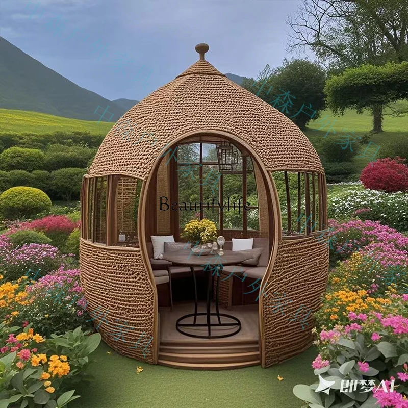 

Outdoor scenic spot floor-to-ceiling courtyard open-air creative modeling rattan weaving house rattan weaving cabin