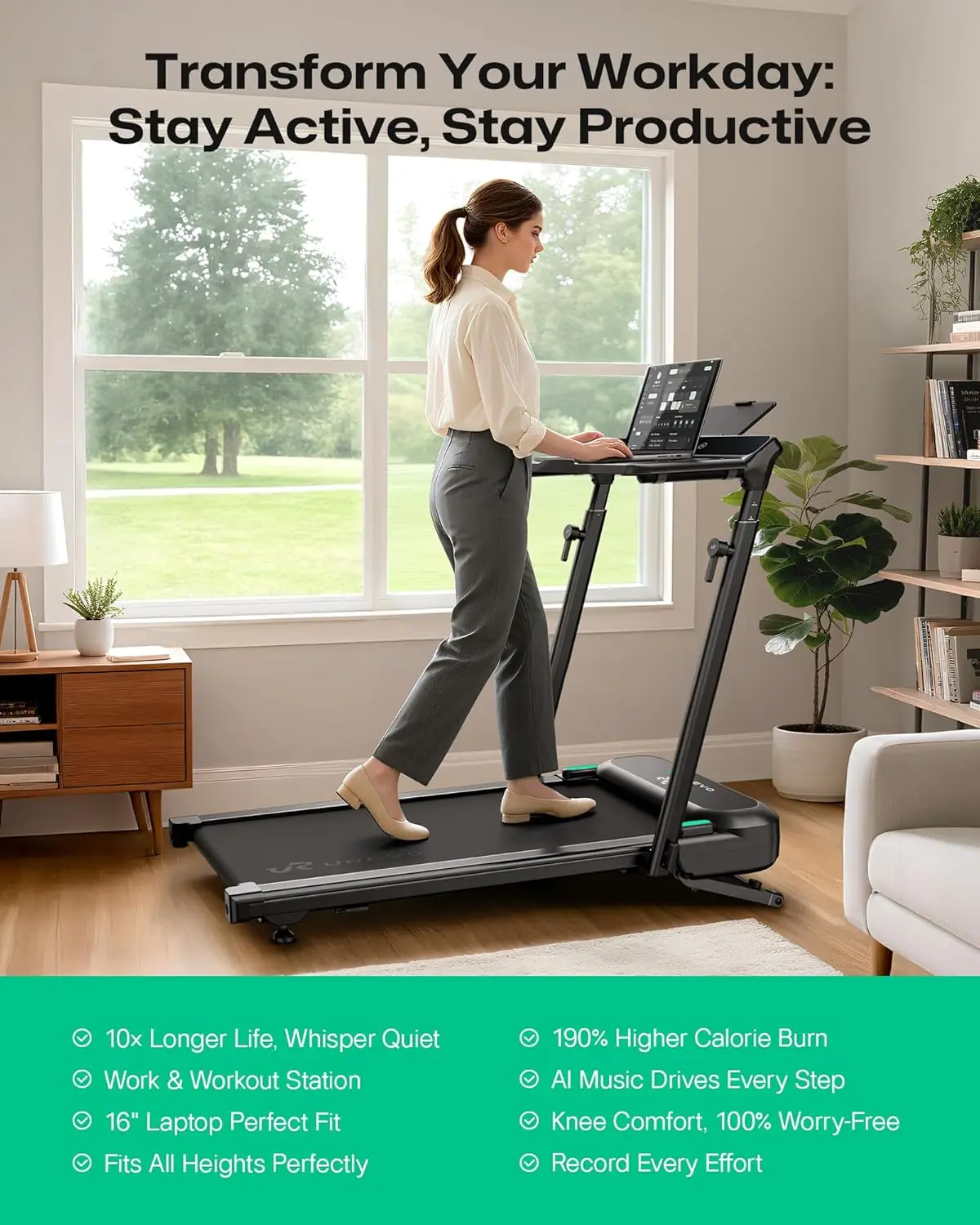 Auto Incline Walking Pad with AI App, Adjustable Handlebar & Multifunctional Desk - 9% Power Incline, Brushless Quiet Motor, 12-Point Shock Absorption for Immersive Hiking in Apartments