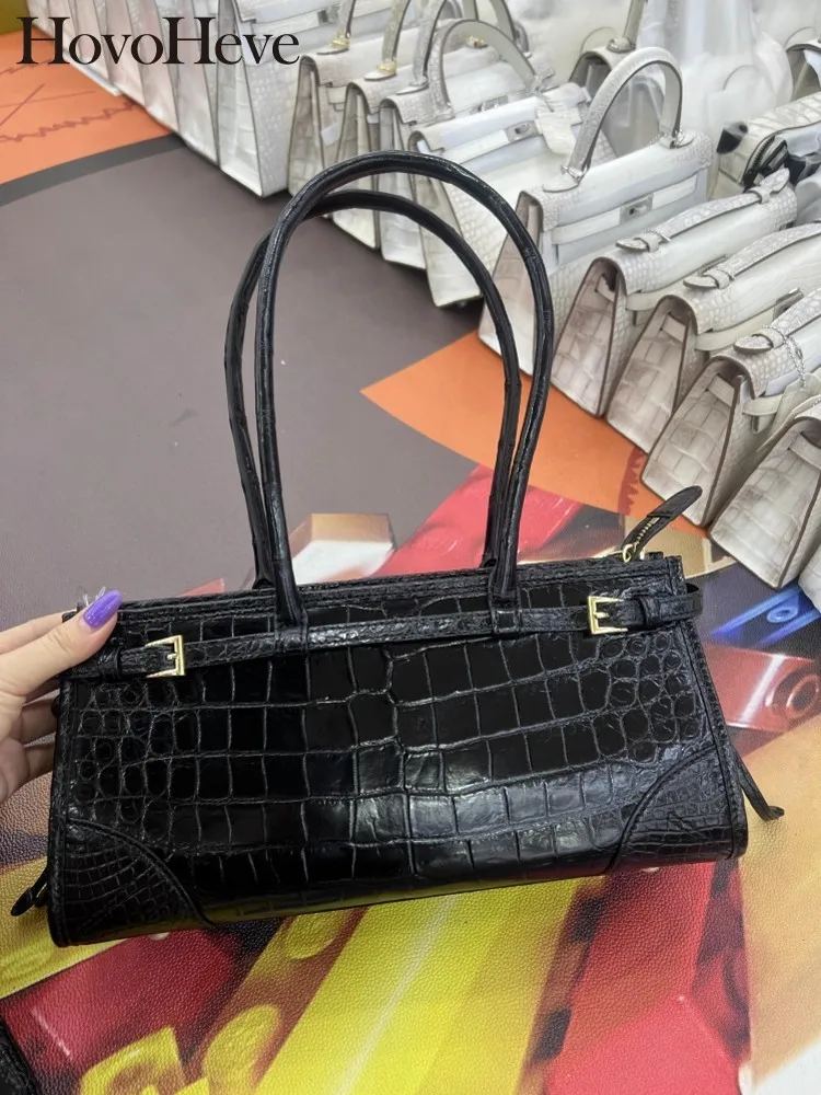 

Роскошные женские элегантные сумки из натуральной кожи крокодила под мышками с пряжкой и ремешком, офисные женские сумки на плечо, винтажные вечерние сумки-тоут