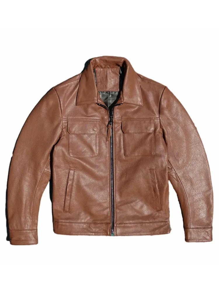 Men Business Work Real Goatskin Jacket Zipper Slim Fit Multi Pockets Genuine Leather Jacket Italian Designer Autumn Outwear Coat