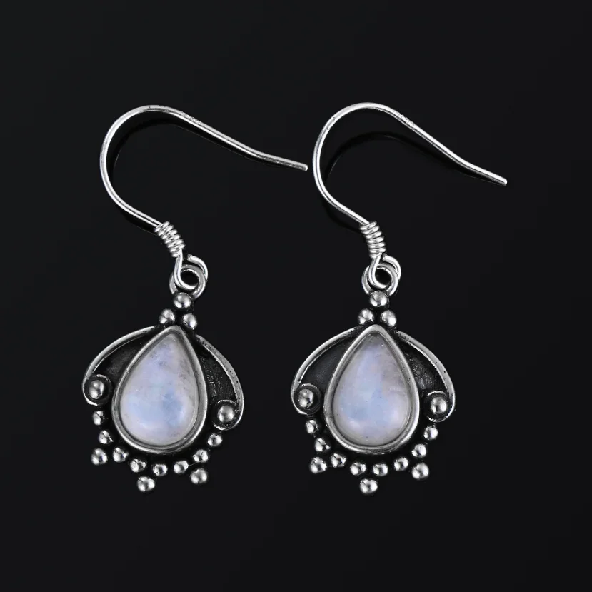 

7X9MM Natural Moonstone Drop Earrings 925 Sterling Silver Earrings Wedding Party Anniversary Gift Vintage Jewelry Wholesale