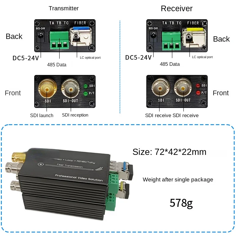 Non-Compression Mini 3G-SDI HD 1080P Audio and Video Optical Transceiver Band out Band 485 Fiber Optic Extender