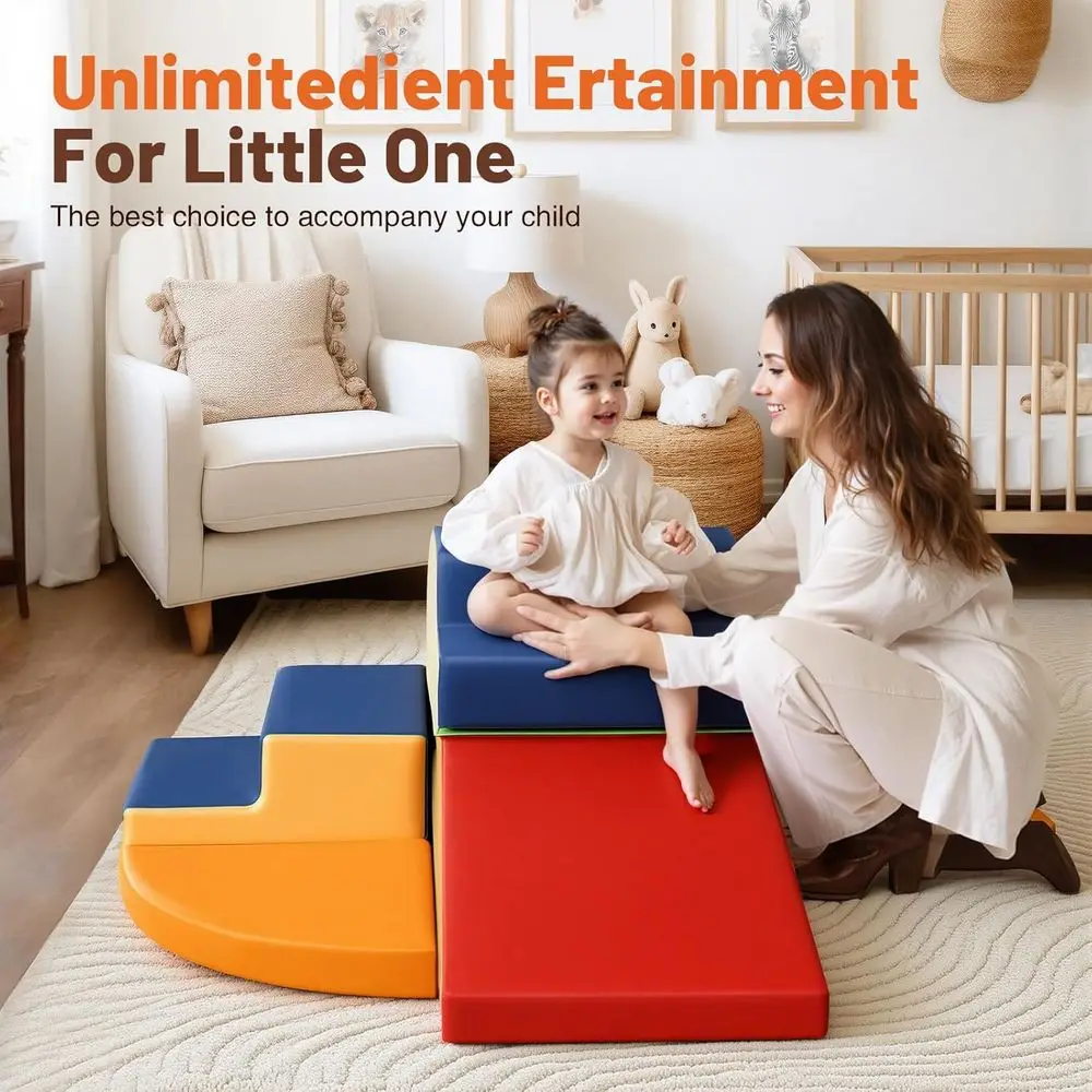 Toddler Soft PU Leather Climbing Blocks, Foam Play Gym for Babies, Indoor Crawl & Climb Activity Set