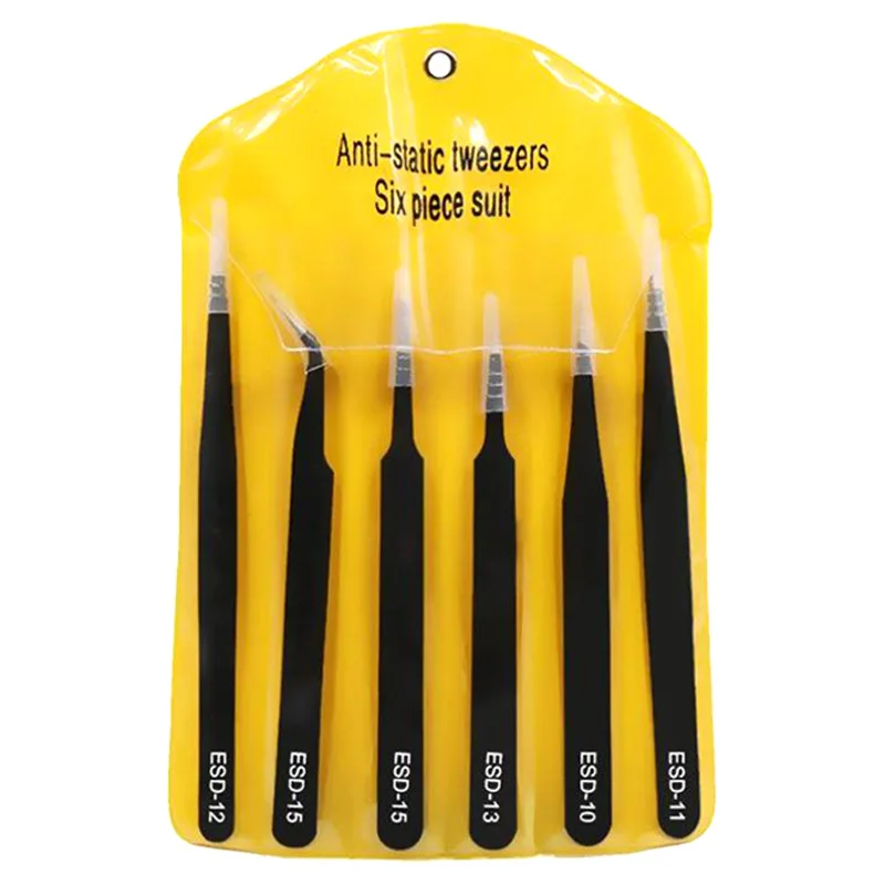 6-10Pcs Precision ESD Anti Static Tweezers Set Curved Straight Pointed Forceps Diy Jewelry Making Tools For Eyelash Electronics