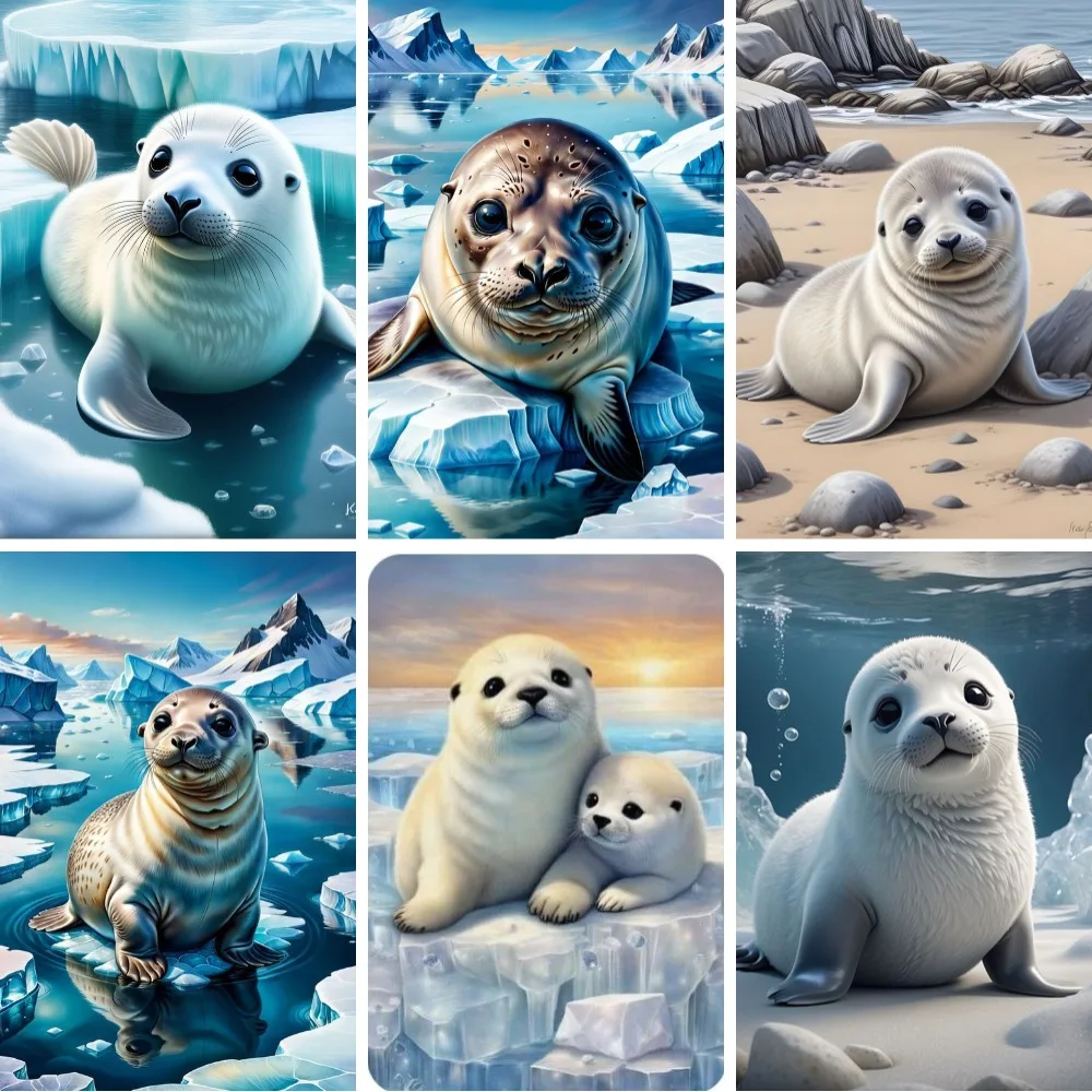 

New 5D DIY Diamond Painting Harp Seals Coastal Animal Art Diamond Embroidery Cross Stitch Full Square Crafts Decor Art Gift