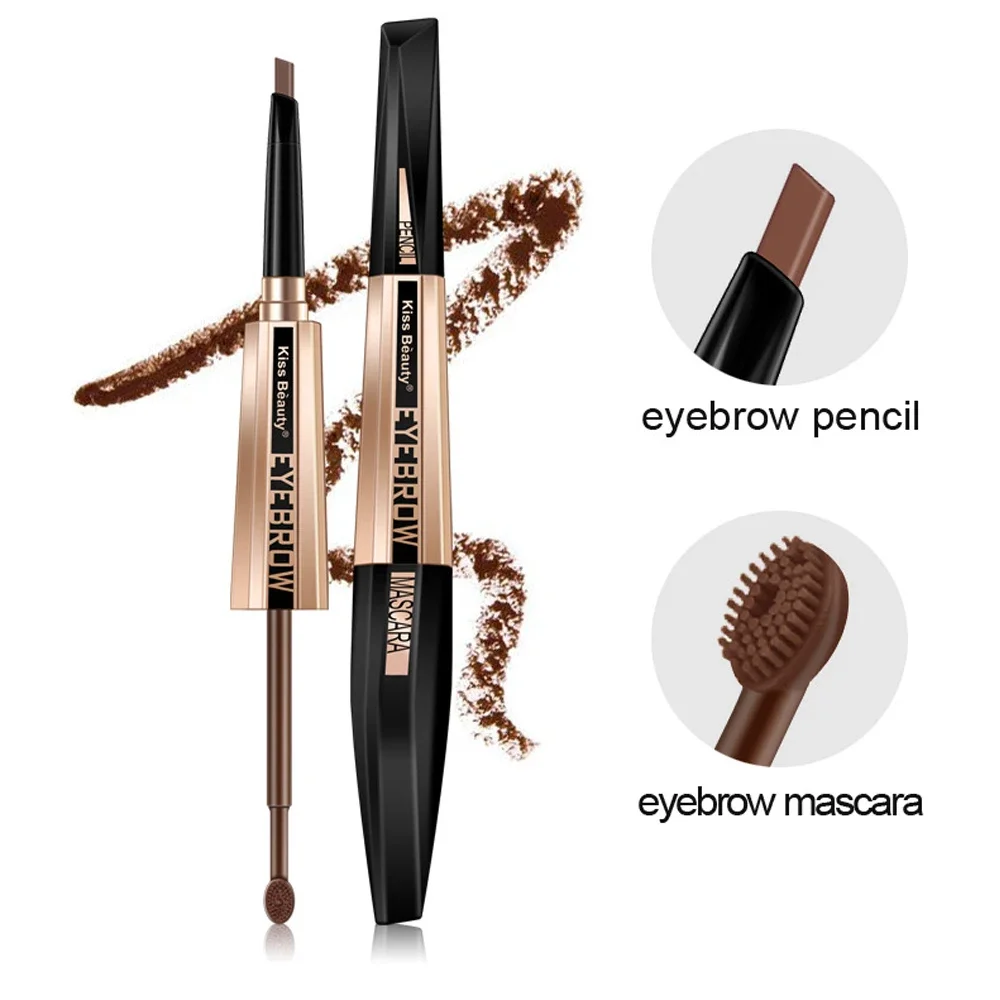 3 Color Makeup 3D Dual Ended Eyebrow Pencil + Eyebrow Gel Mascara Brush Bown Coffee Waterproof Long Lasting Liquid Eye brow Tint