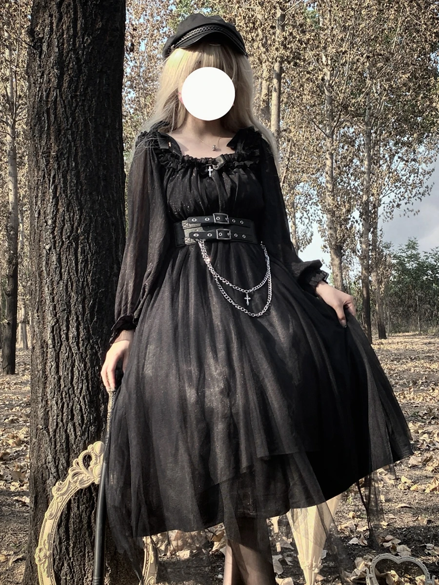 Coalfell Originele Vreemde Op Gothic Lolita Jurk Zwarte Franse Dagelijkse Vintage Donkere Lolita Lange Jurk