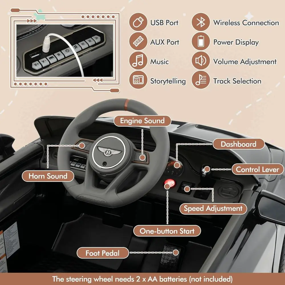 Ride on Car, 12V Licensed Bentley Bacalar Battery Powered Kids' Electric Vehicles w/Remote Control, Scissor Doors, Black