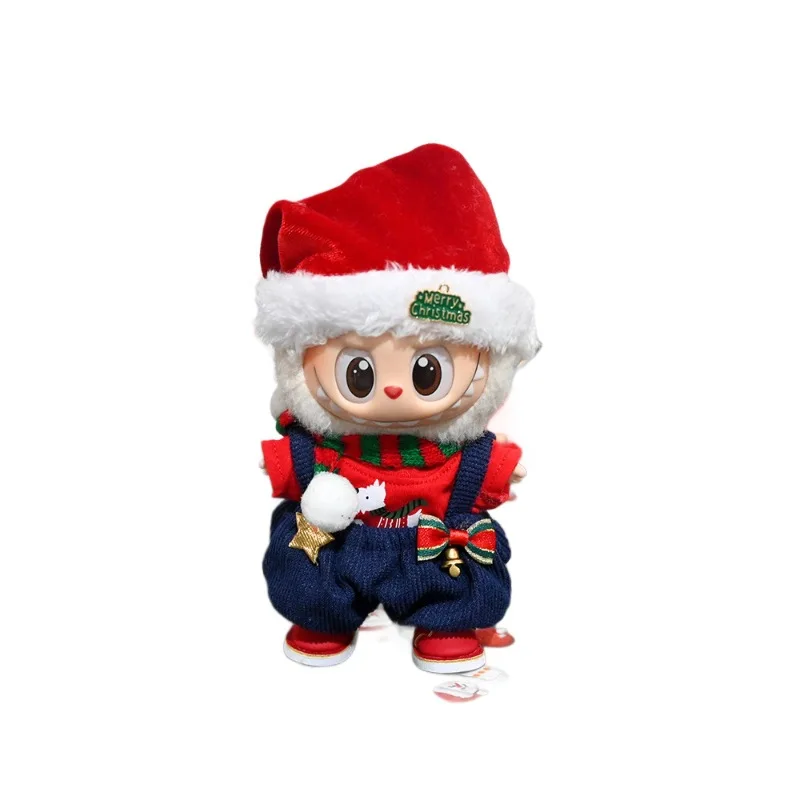 Conjunto de traje navideño Labubu de 17 cm para muñecas de peluche de 1a/2a y tercera generación: solo colección de ropa para vacaciones de invierno (no incluye muñecas)