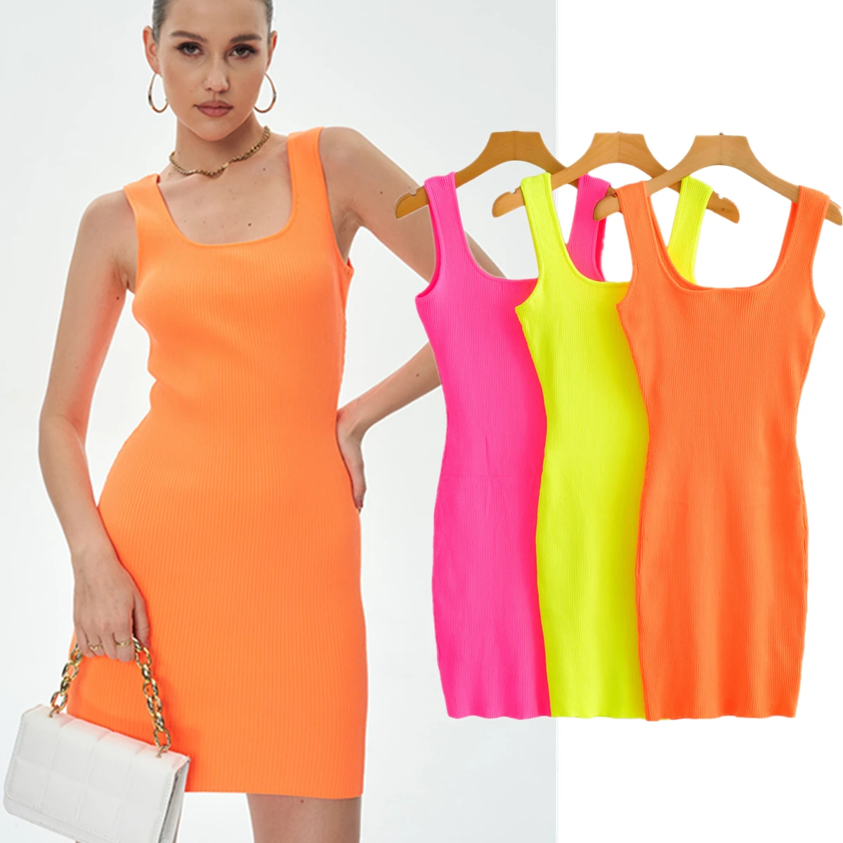 

Jenny&Dave Summer Dress Blogger Solid Knitted Dress Slim Fit Fashion Tank Dress Women