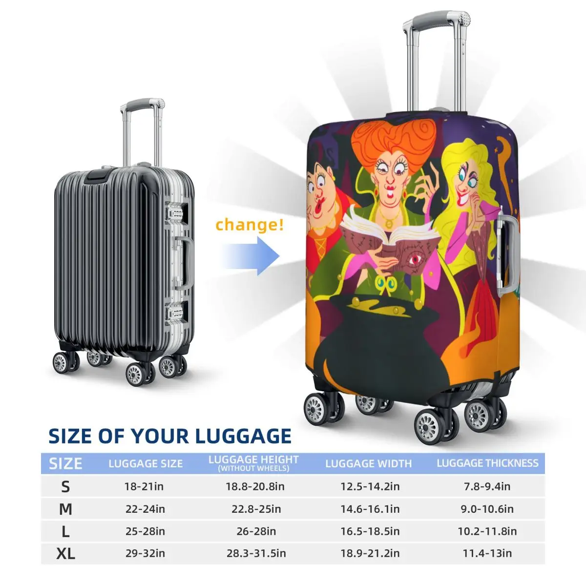 Capa de mala Hocus Pocus Sanderson Sisters, lavável, película de terror, capas protetoras para bagagem de 18 a 32 polegadas