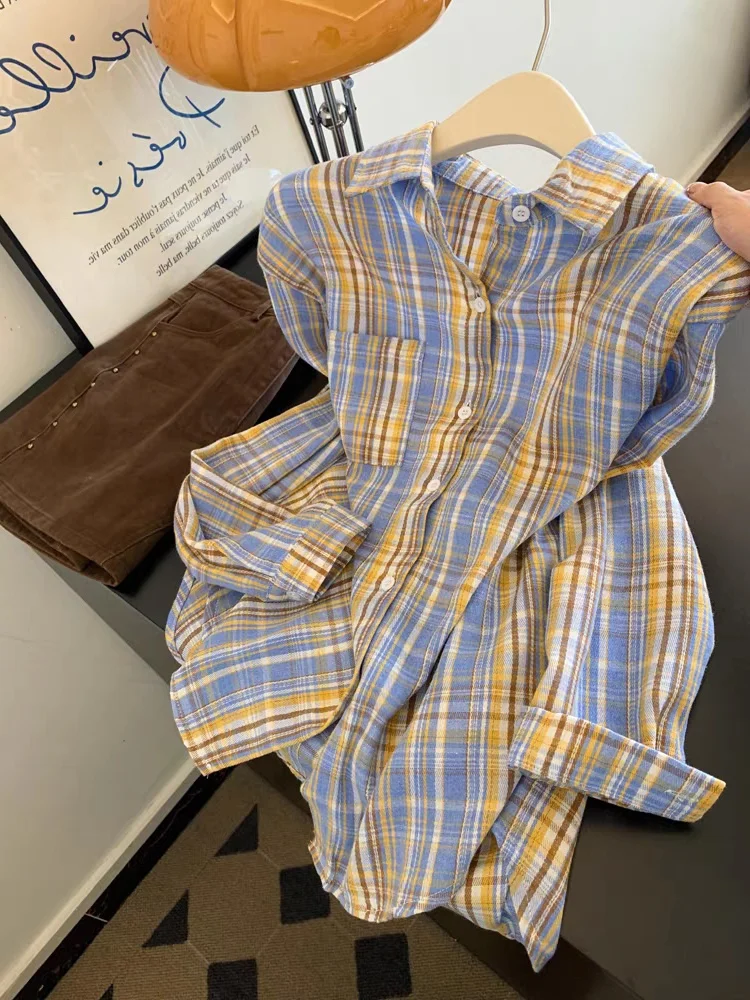 

Ретро-рубашка в гонконгском стиле, шикарная, в клетку, с длинным рукавом, женская, весна-осень, свободного кроя, для многослойных образов, модная, на пуговицах, повседневная, стильная