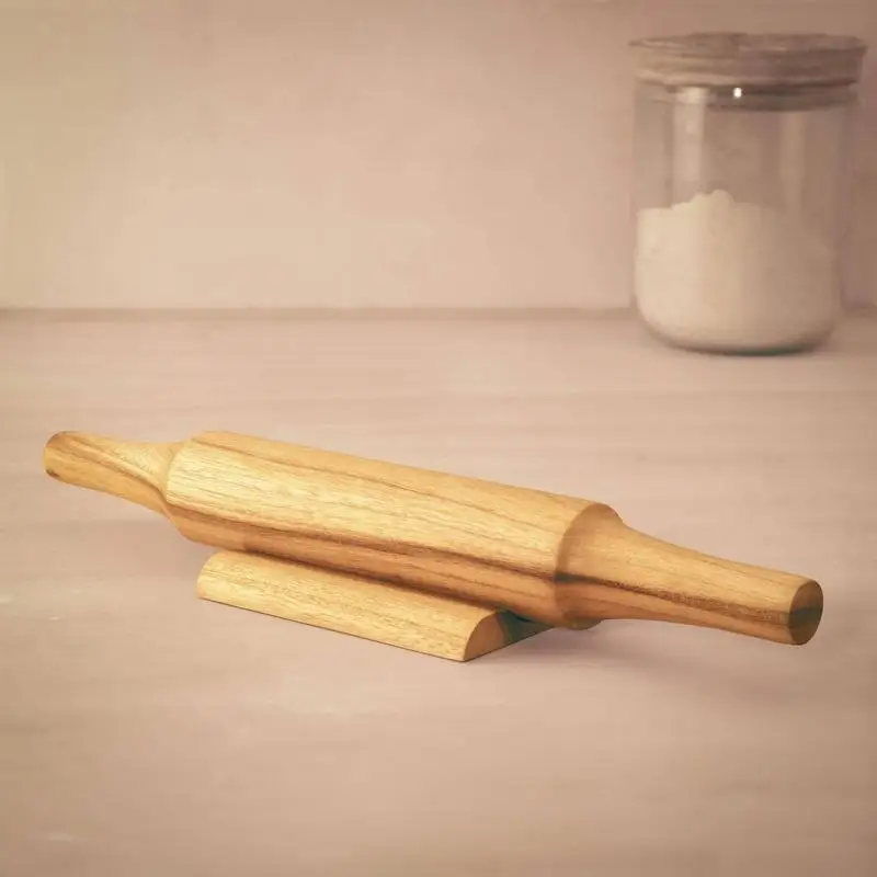 

Teak Wood Rolling Pin with Stand Set - Premium Kitchen Baking Essential