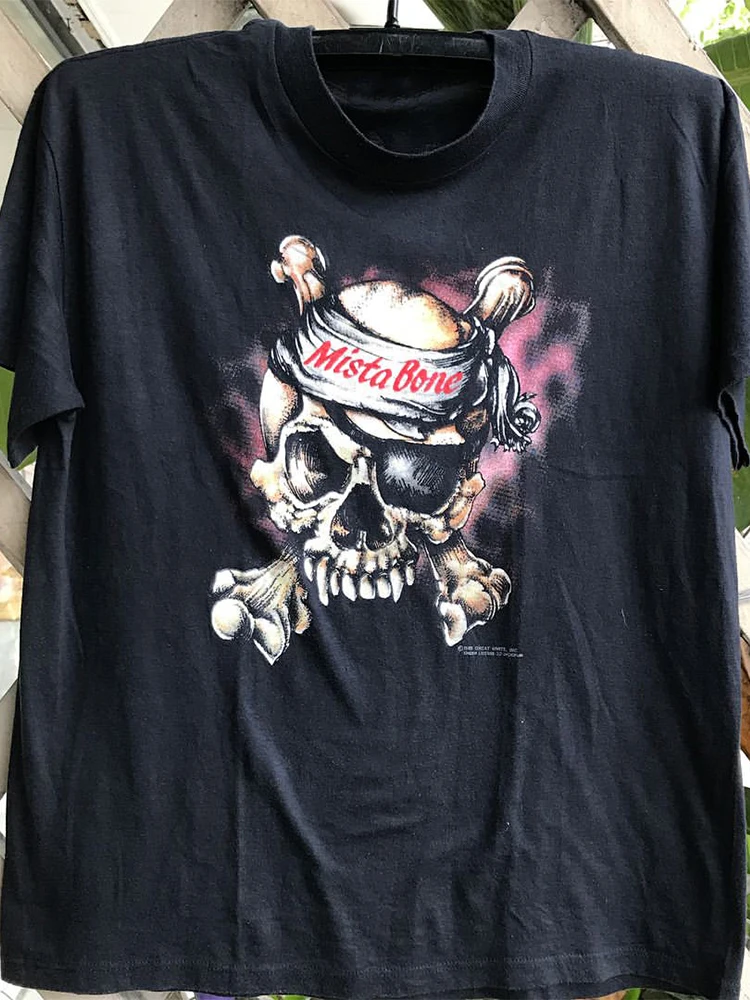 Mista Bone West Coast Singer Skull Head Rock Style Vintage Retro Short Sleeve Heavy Cotton T-Shirt Unisex Summer Fashion