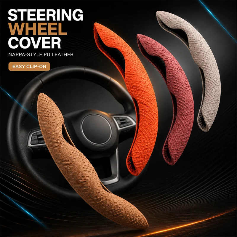 1Pair Nappa Leather Car Steering Wheel Cover Nano Embossed Clip-On Universal Non-Slip Protector Automotive Interior Accessories