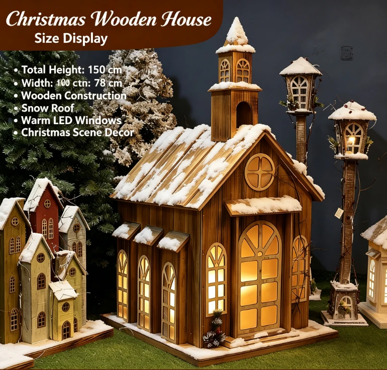 Wooden Winter Cabin Pyramid Stack Ornament Tiered Snow Hut Display for Shop Window Mantel Tabletop Wedding Centerpiece Props