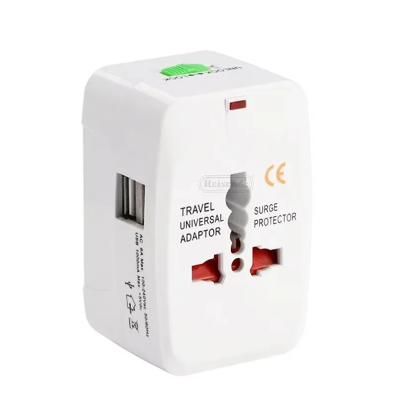 Universal Travel Plug Adapter 2 USB Ports with Surge Protector Wall Charger US UK EU AU International All-in-One Plug