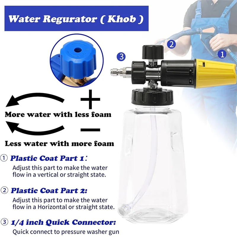AT19-canñón de espuma para lavadora a presión con accesorio de doble conector, para cañón de jabón, accesorio de doble punta para lavadora eléctrica, herramienta diaria