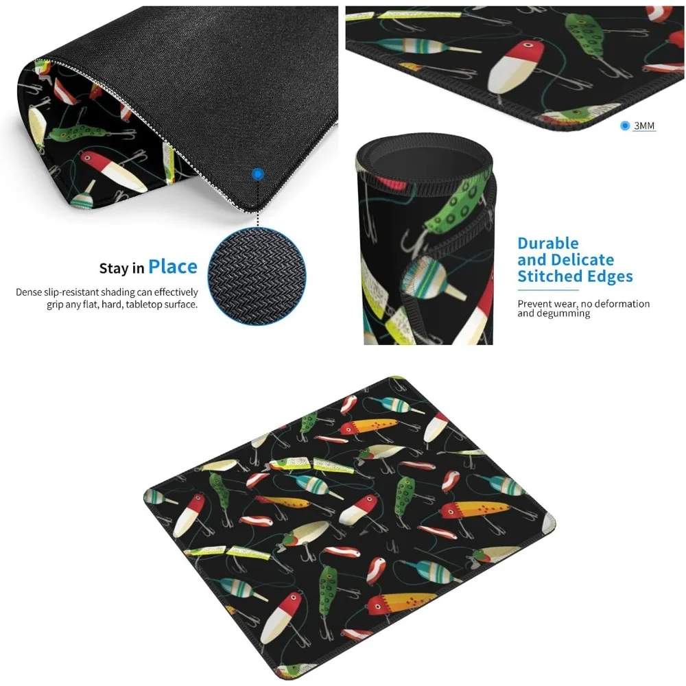 Design de isca de pesca 10x12 polegadas mouse pad para jogos com bordas costuradas e base de borracha antiderrapante