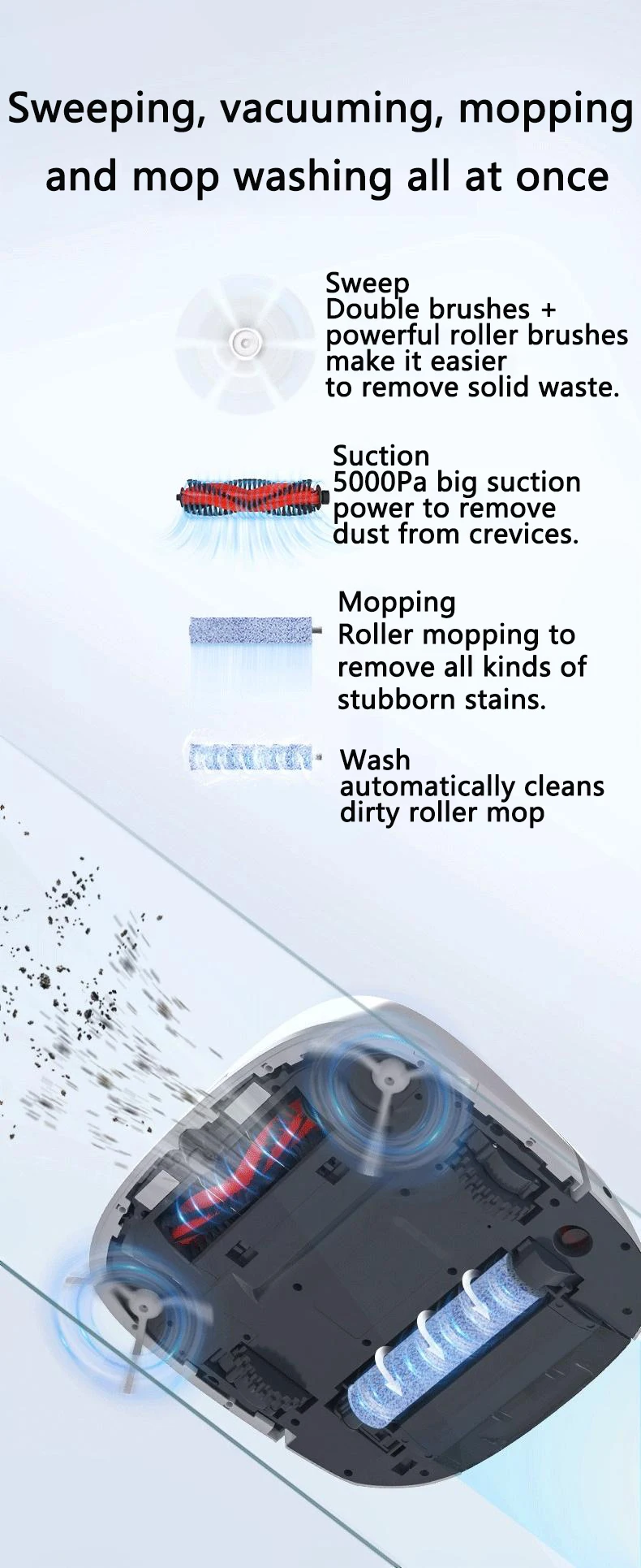 مكنسة كهربائية ذكية ذاتية الغسيل M1pro مع ممسحة تنظيف ذاتية في الوقت الحقيقي وإمدادات مصنع طاقة شفط كبيرة مباشرة