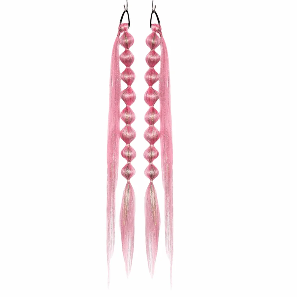 

2pcs Laser Bubble Braided Hair Long Lantern Bubble with Hair Tie Synthetic Hair Extension Braids Bright Silk Mixed