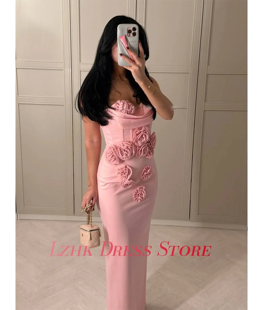 تخصيص جودة عالية جيرسي غمد 3D الزهور مساء اللباس موضة جديدة أكمام الحبيب الطابق طول فساتين حفلة موسيقية