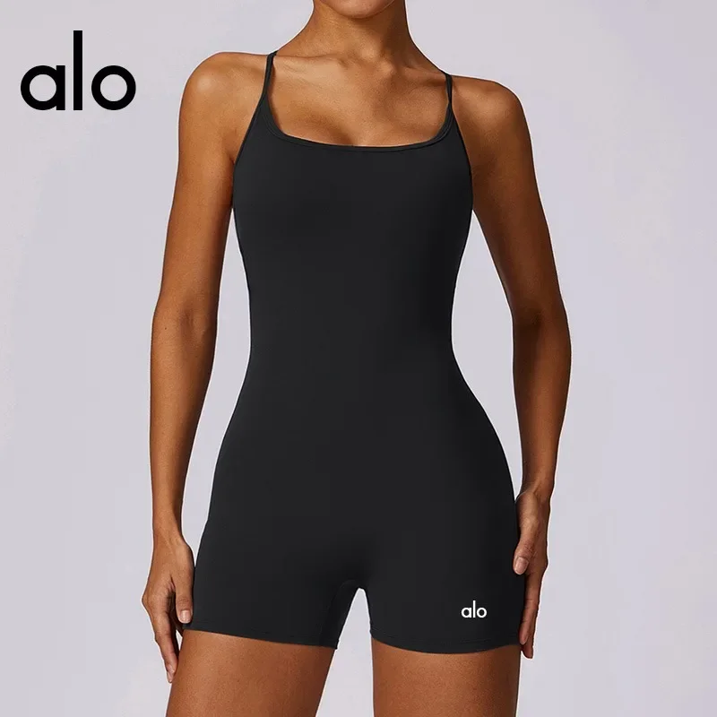 a with logo biker shorts Quick-Drying Nude Feel Sports One-Piece Leisure Running Fitness Clothes Tight Back Yoga Clothes