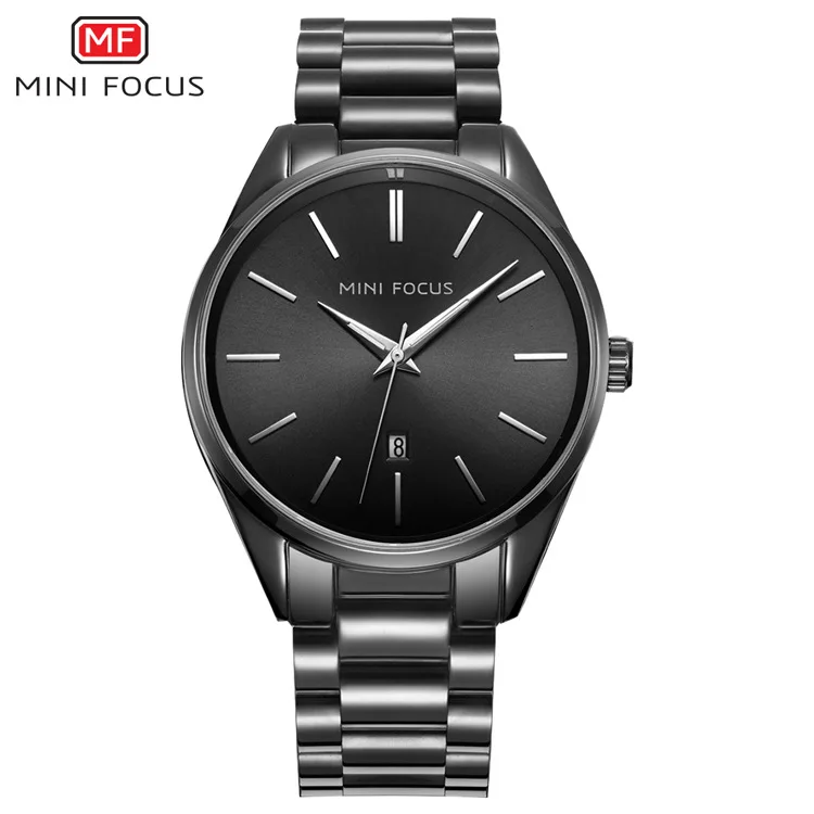 MINI FOCUS 0050 Relógio de quartzo calendário minimalista prata simples relógios de negócios relógio de pulseira de aço de luxo para homens