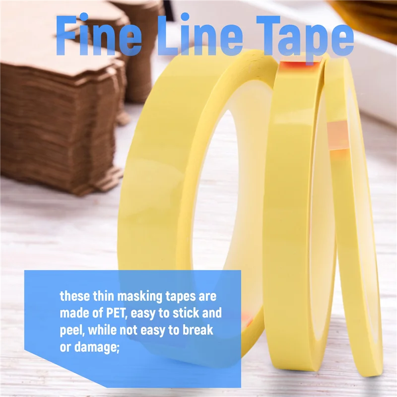 A15F-6 لفات شريط الخطوط الدقيقة 1/16,7/10,1/8,1/4,1/2,3/4 بوصة × 55 ياردة، شريطٌ لاصق رفيع، شريط لاصق للسيارات للرسامين
