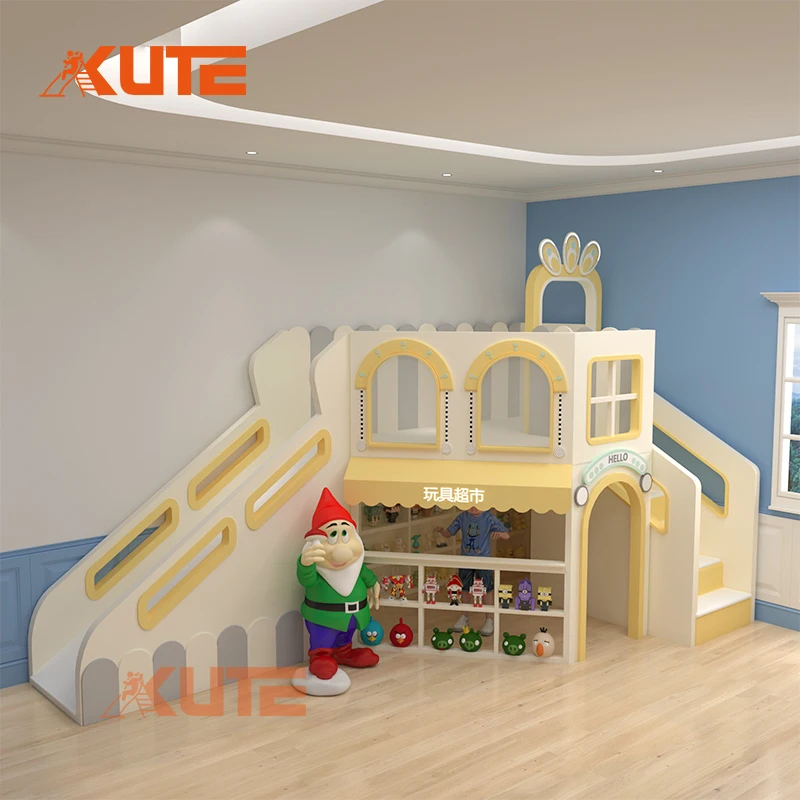 

New Design Product Custom Small Chldren Family Role-Play Toy Supermarket Slide Indoor Playground Combination Childcare Equipment