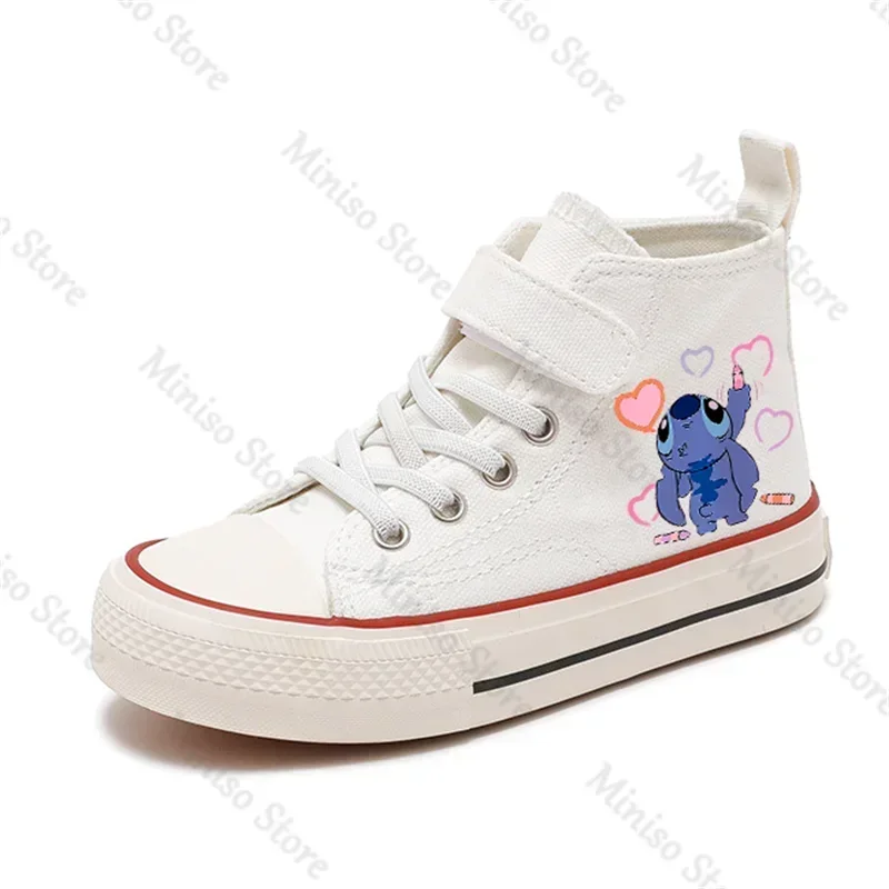 Lilo Stitch 2024 Sport Girl High-top  Boys Kid Canvas Shoes Disney Casual Cartoon comfort Shoes Children Print Boys Tennis Shoes