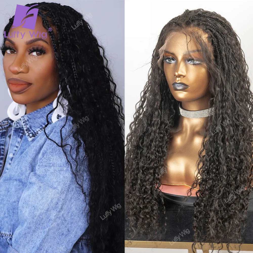 

Knotless Boho Box Braid Wig HD Full Lace Wig With Curly Ends Brazilian Remy Human Hair 250 Density Braids Wigs For Black Women