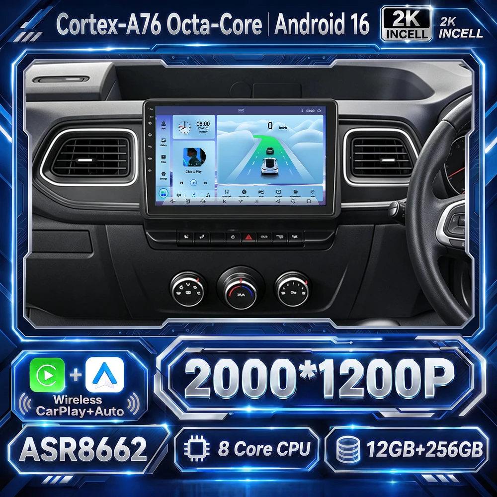 Cortex-A76 Octa-Core Android 16 Car For Renault Master 2019 2020 2021 2022 Stereo Head Unit Navigation Wireless Carplay NO 2Din