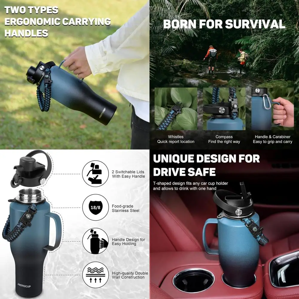 

40oz Insulated Travel Cup with Handle, Straw Lid, Leak-Proof, Double Wall, BPA-Free Stainless Steel, Keeps Cold 24H/Hot 12H