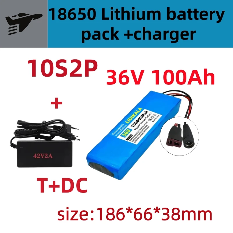 18650 10S2P 36V 100000mAh Lithium-Ionen-Akkupack mit integriertem BMS-Schutz, wiederaufladbarer Akku, Ersatzteil für 500W Elektroroller, E-Scooter, E-Bike