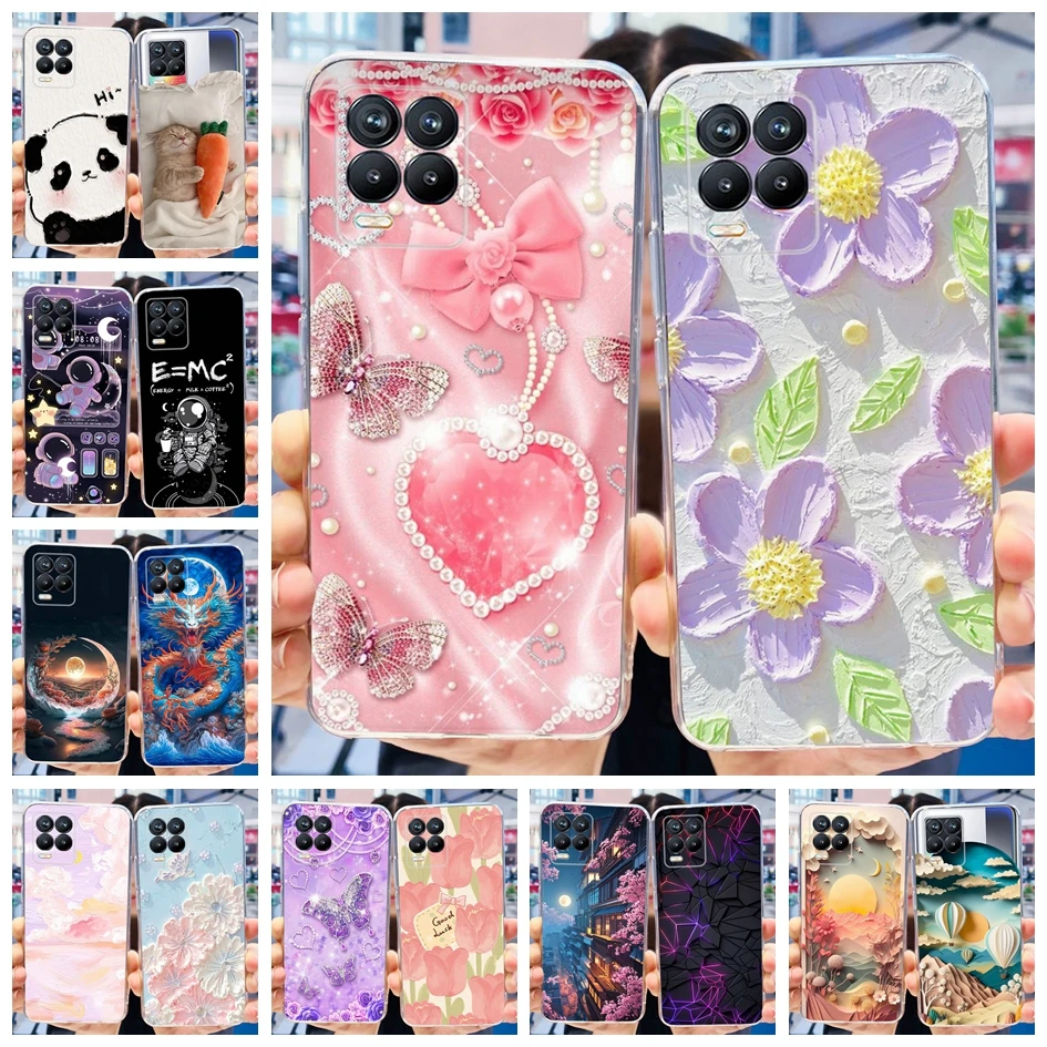 For Realme 8 Pro Case Fashion Flower Love Heart Soft Silicone Clear Cover For Realme 8 5G RMX3241 Funda on Realme8 RMX3085 Coque