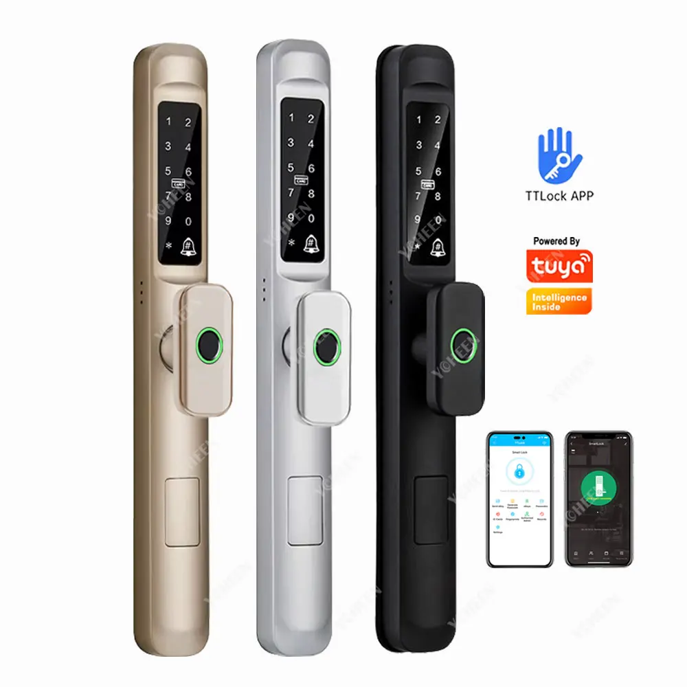 Tuya Wifi or TTlock Ble App Smart Digital Aluminum Door Lock Fingerprint Sliding Swing Lock Code Card Keyless Glass Door Lock