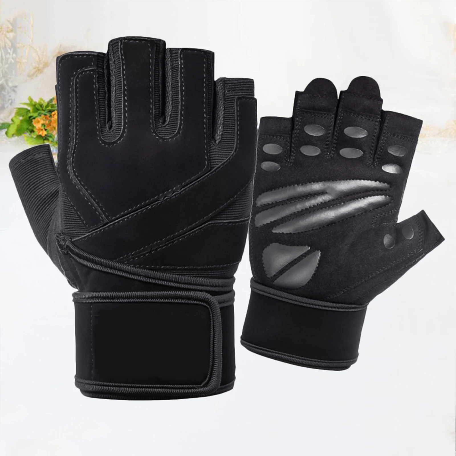 

1Pair Wear-Resistance Weightlifting Gloves Breathable Non-Slip Sports Gloves for Dumbbell Training Size L Black