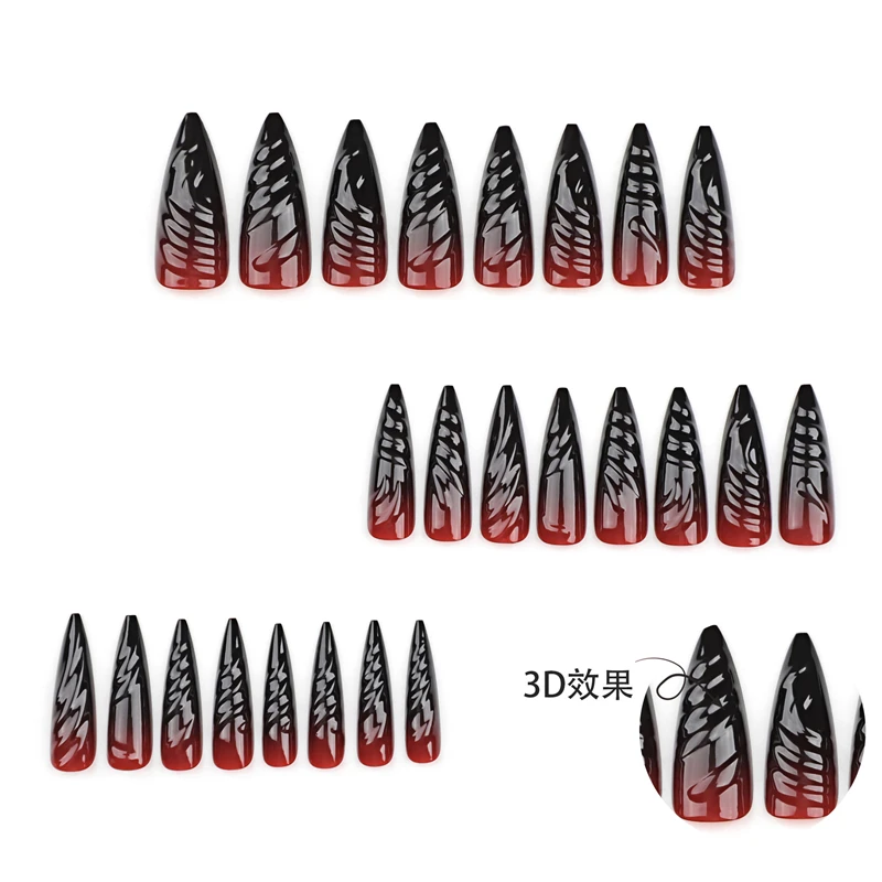 24Pcs Halloween Blood Press on Nails Set Long Coffin Glossy Acrylic Nail Tips Full Cover Ballerina False Nails for Women&Girls