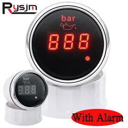 HD 52MM Digital 0-10 Bar Oil Pressure Gauge With Alarm Function Boat Car Oil Pressure Meter Red Backlit M10 Press Sensor 9-32V