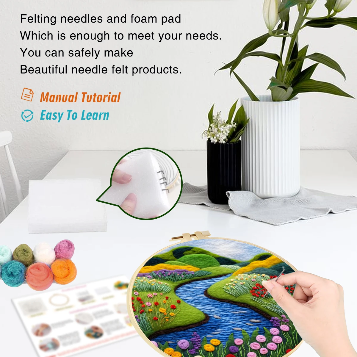 SDOYUNO Painting DIY Wool Felt Embroidery With Frame Kit Scenery Diy Wool Felting Picture Kit Craft Painting Home Decors