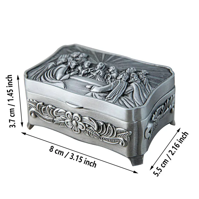 Vintage Metal Jewelry Box The Last Supper Theme Christian Trinket Gift Storage Case Jesus Treasure Chest Ring Necklace Box