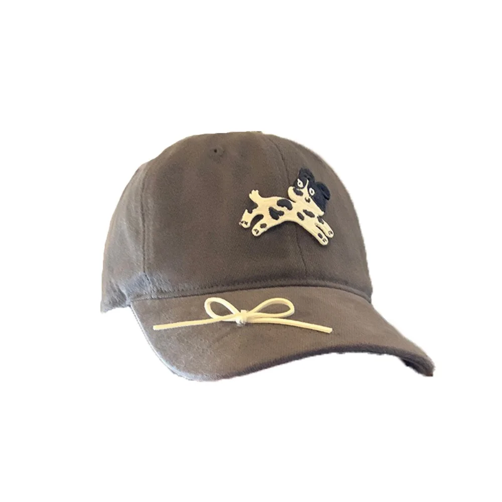 

Sweet Spotted Puppy Embroidery Baseball Cap Bow Sunscreen Sun Hat Visors Cotton Peaked Cap Girls