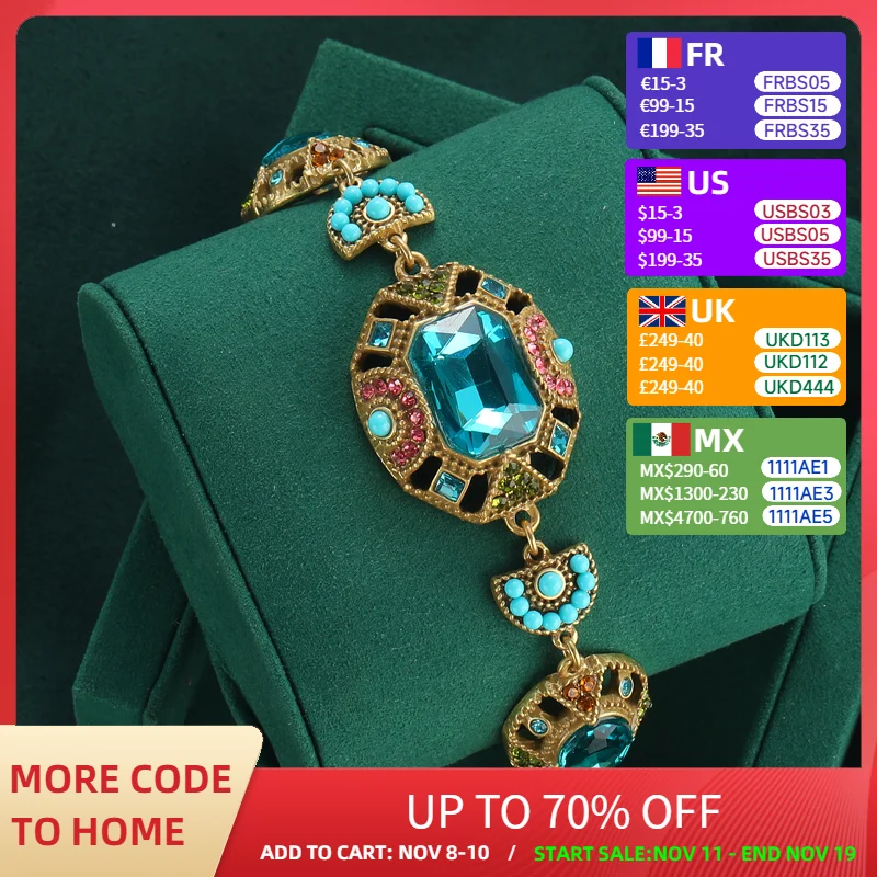 

Богемный антикварный браслет с драгоценными камнями для женщин, винтажный браслет в стиле бохо с бусинами, квадратный морской синий кристалл, браслет в стиле ретро, ювелирные изделия Ascesorios