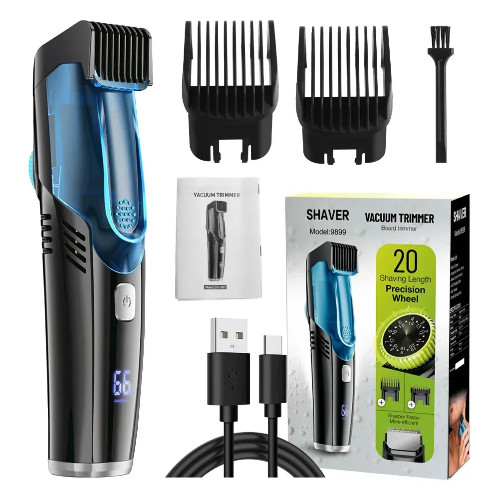 Vacuum Beard Trimmer for Men, Rechargeable Mustache Trimmer with Adjustable Length Comb (1-20MM) Electric Beard Trimmer