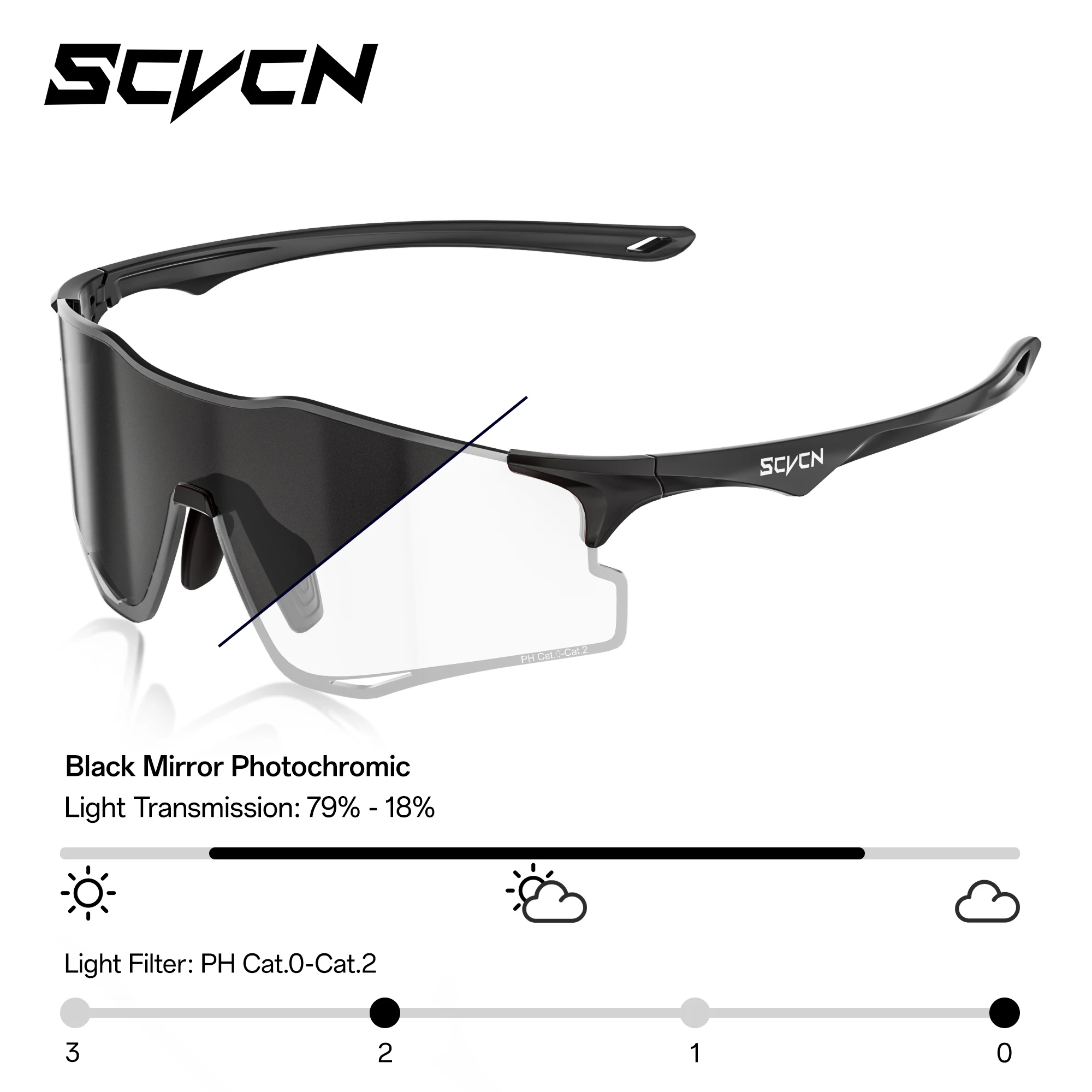 SCVCN Outdoor Photochromatische Laufsonnenbrille für Herren und Damen, Marathon, ultraleichte Brille, Sport, Radfahren, Rennrad, UV400-Schutz, winddicht, schwereloses Tragegefühl, neu