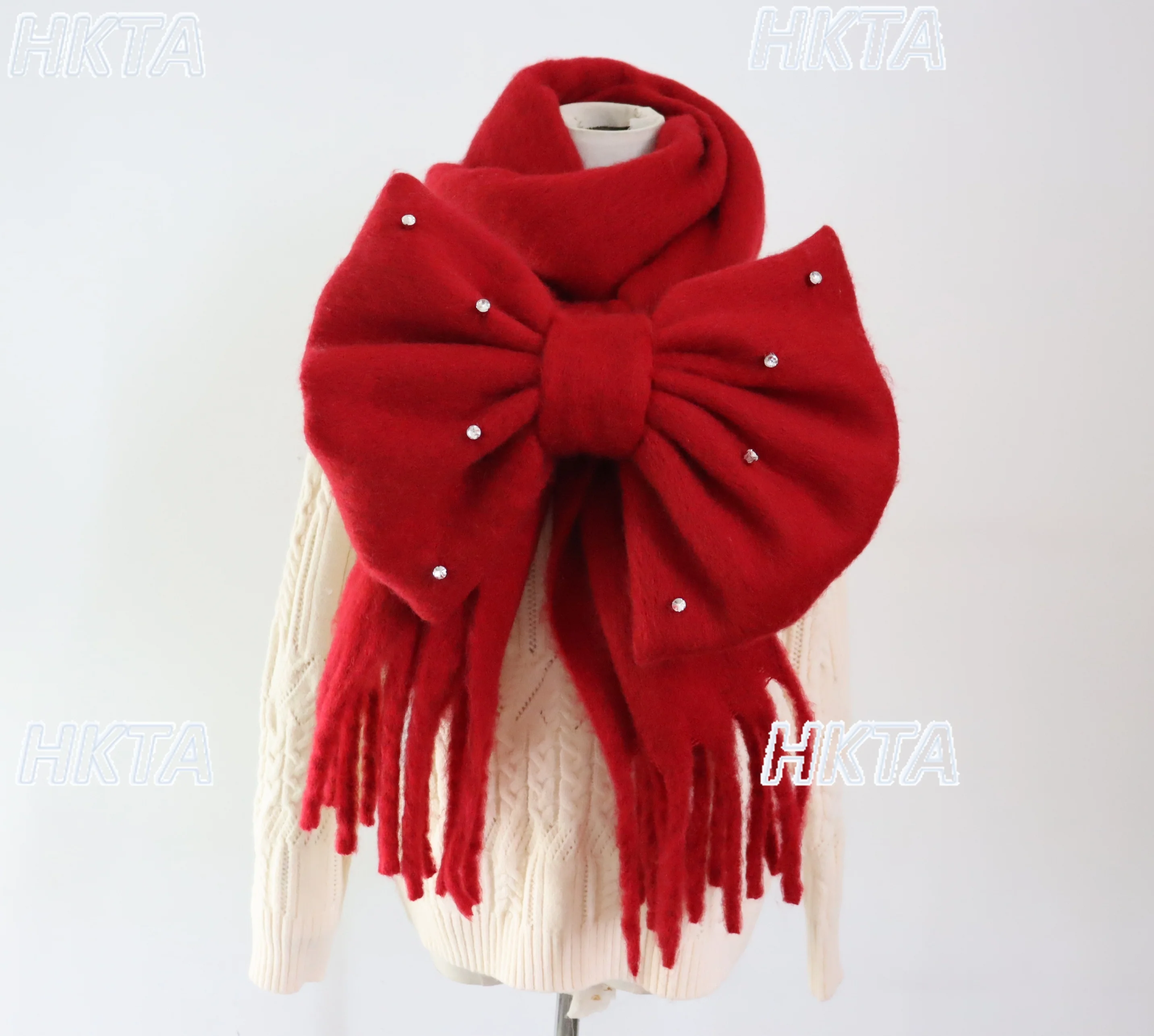 Bufanda de piel de hilo rojo grueso japonés para mujer, bufanda de invierno 2025, cálida y gruesa con agradable arco para niñas, bufandas de doble uso, chal