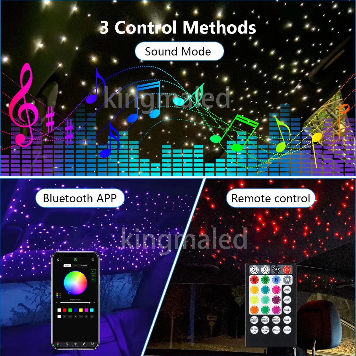 Imagem -04 - Cabeça Dupla Car Starry Sky Light Twinkle Fibra Óptica Kit de Teto Bluetooth App Telhado 16w Rgbw